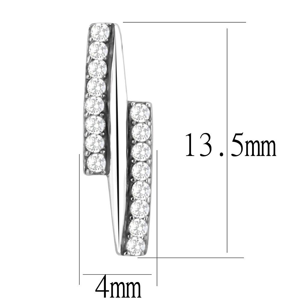 Alamode High polished (no plating) Stainless Steel Earrings with AAA Grade CZ in Clear - Flyclothing LLC