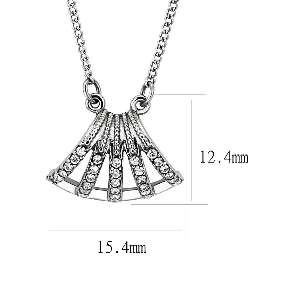 Alamode High polished (no plating) Stainless Steel Chain Pendant with AAA Grade CZ in Clear - Flyclothing LLC