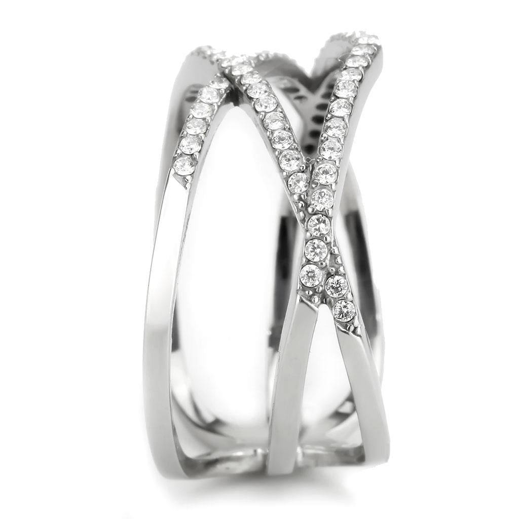 Alamode High polished (no plating) Stainless Steel Ring with AAA Grade CZ in Clear - Alamode