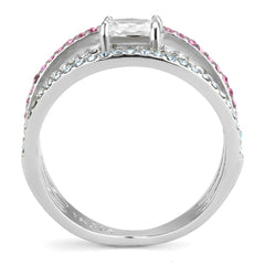 Alamode High polished (no plating) Stainless Steel Ring with AAA Grade CZ in Multi Color - Flyclothing LLC