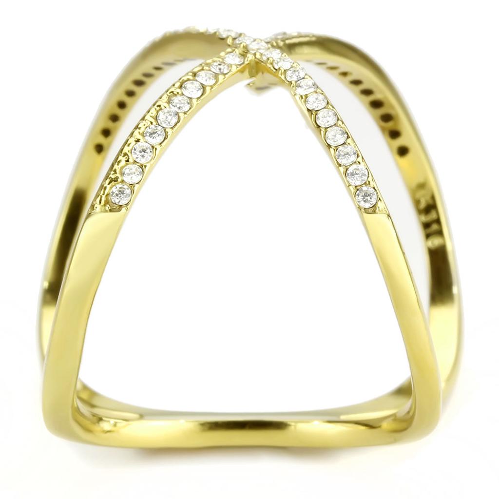 Alamode IP Gold(Ion Plating) Stainless Steel Ring with AAA Grade CZ in Clear - Flyclothing LLC