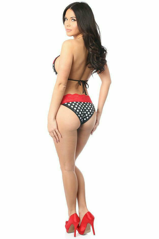 Daisy Corsets Black/White Polka Dot Pucker Back Bikini w/Lace Trim - Flyclothing LLC