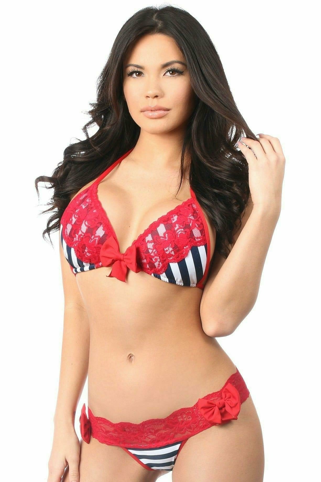 Daisy Corsets Nautical Lace Trimmed Pucker Back Bikini