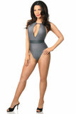 Daisy Corsets Gray Glitter Striped One-Piece Pucker Back Swimsuit w/Removable Belt - Flyclothing LLC