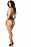 Daisy Corsets Gray Glitter Striped One-Piece Pucker Back Swimsuit w/Removable Belt - Flyclothing LLC