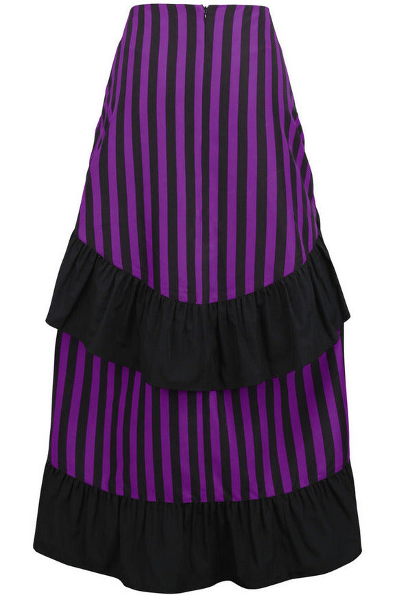 Daisy Corsets Black/Purple Stripe Adjustable High Low Skirt - Flyclothing LLC