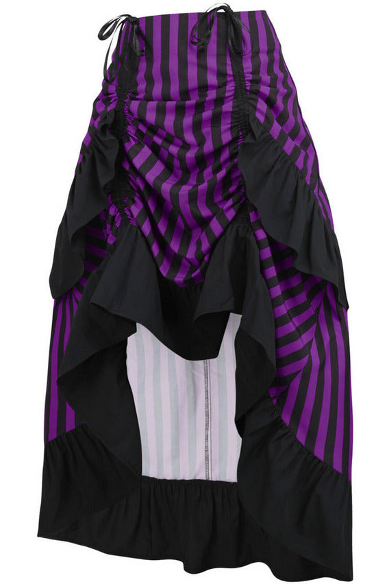 Daisy Corsets Black/Purple Stripe Adjustable High Low Skirt - Flyclothing LLC