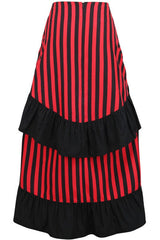 Daisy Corsets Black/Red Stripe Adjustable High Low Skirt - Flyclothing LLC