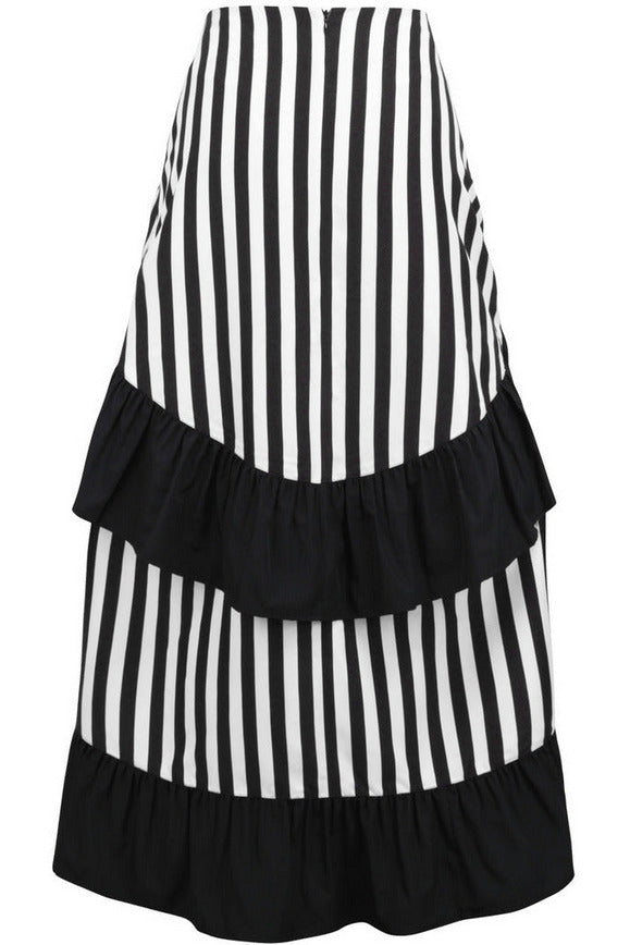 Daisy Corsets Black/White Stripe Adjustable High Low Skirt - Flyclothing LLC