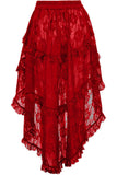 Daisy Corsets Red Lace Ruched Front High Low Lace Skirt - Flyclothing LLC