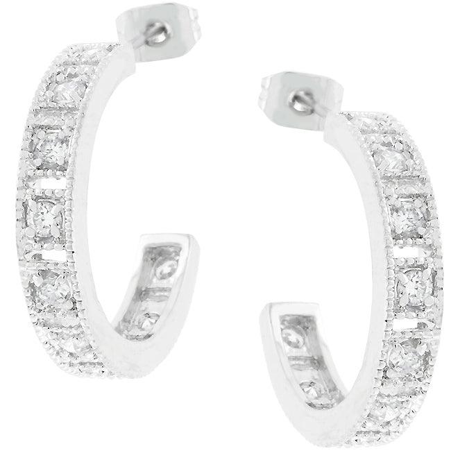 Studded Cubic Zirconia Hooplet Earrings - Flyclothing LLC