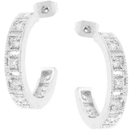 Studded Cubic Zirconia Hooplet Earrings - Flyclothing LLC