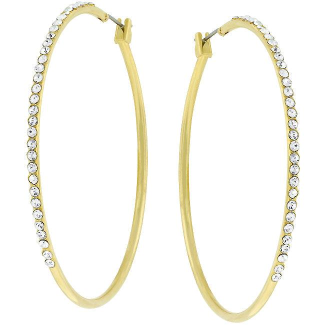 2 Inch Goldtone Crystal Hoop Earrings - JGI