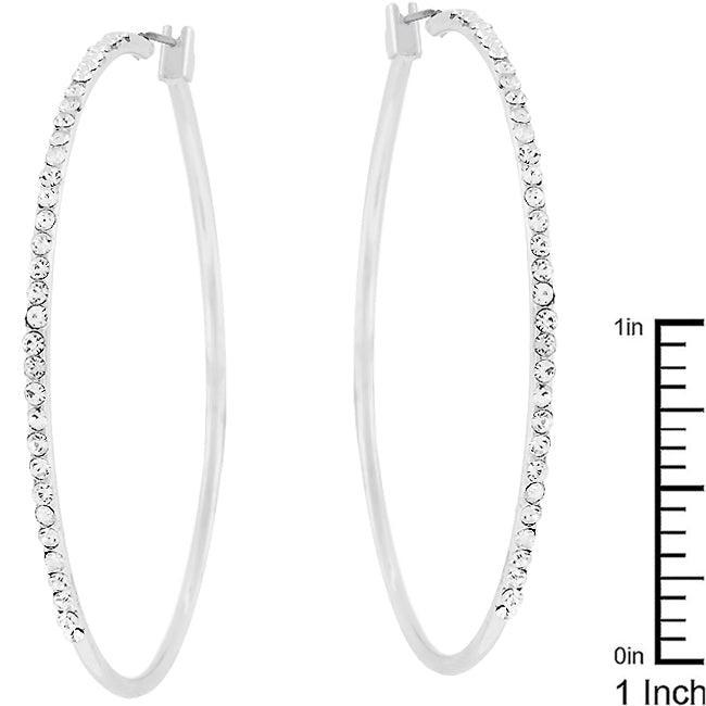 2 Inch Rhodium Plated Finish Cubic Zirconia Hoop Earrings - Flyclothing LLC