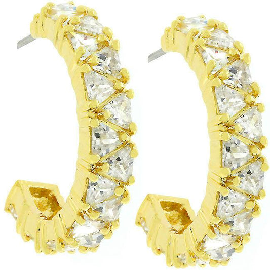 Trillion Cut Cubic Zirconia Hoop Earrings Goldtone Finish - Flyclothing LLC