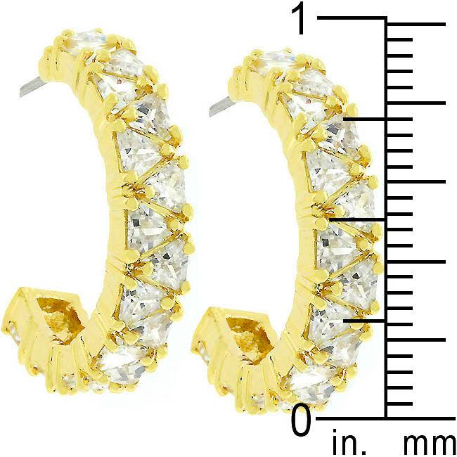 Trillion Cut Cubic Zirconia Hoop Earrings Goldtone Finish - Flyclothing LLC