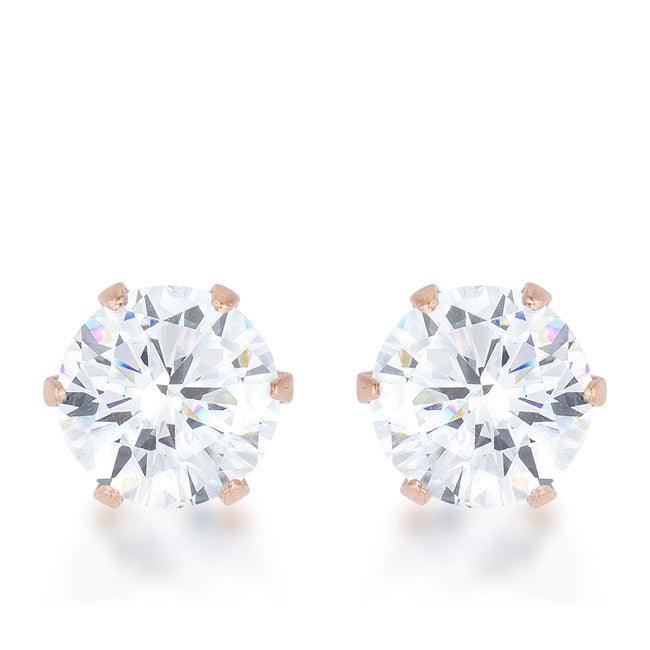 Reign 3.4ct CZ Rose Gold Stainless Steel Stud Earrings - Flyclothing LLC