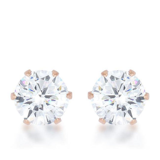 Reign 3.4ct CZ Rose Gold Stainless Steel Stud Earrings - Flyclothing LLC