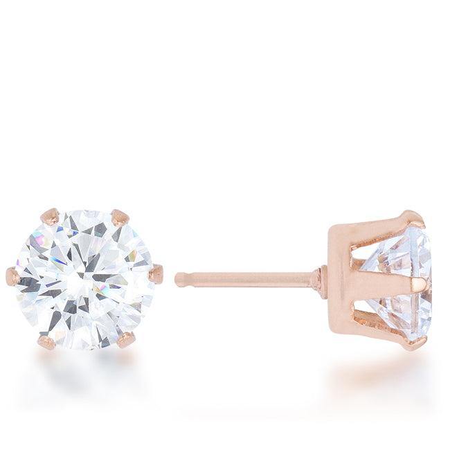 Reign 3.4ct CZ Rose Gold Stainless Steel Stud Earrings - Flyclothing LLC