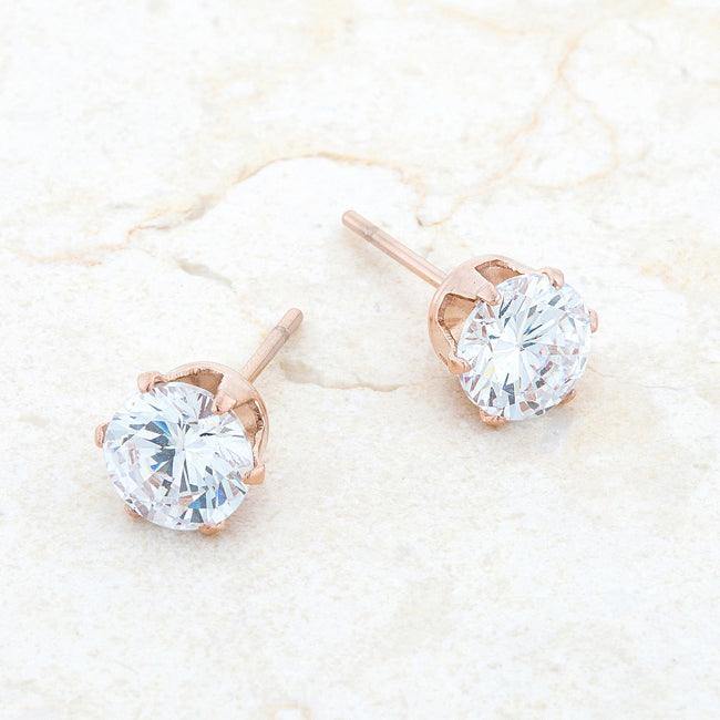 Reign 3.4ct CZ Rose Gold Stainless Steel Stud Earrings - JGI