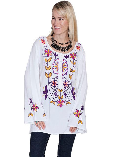 Scully WHITE FLORAL EMB. BLOUSE W/BELL SLEEVES - Flyclothing LLC