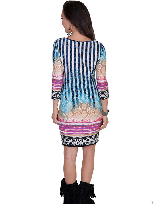 Scully BLUE BORDER PRINT PEEK A BOO DRESS - Flyclothing LLC