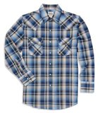 Ely Cattleman Long Sleeve Ombre Plaid Western Snap Shirt- Blue & Rust