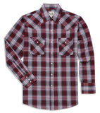 Ely Cattleman Long Sleeve Textured Plaid Western Snap Shirt - Burgundy & Navy