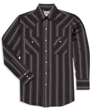 Ely Cattleman Long Sleeve Textured Aztec Stripe Western Snap Shirt Black & Navy