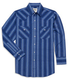 Ely Cattleman Long Sleeve Textured Aztec Stripe Western Snap Shirt Black & Navy - Flyclothing LLC