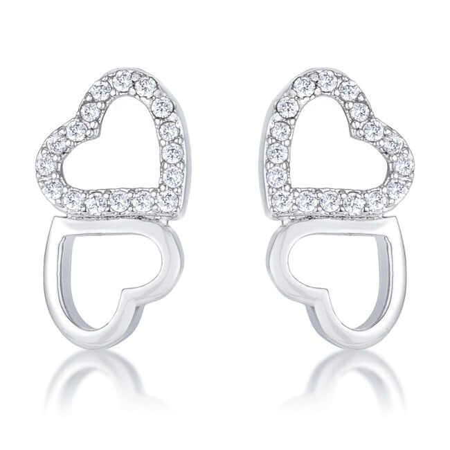 .17 Ct Melded Hearts Rhodium and CZ Stud Earrings - Flyclothing LLC