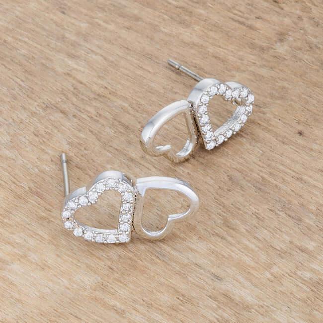 .17 Ct Melded Hearts Rhodium and CZ Stud Earrings - Flyclothing LLC