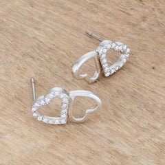 .17 Ct Melded Hearts Rhodium and CZ Stud Earrings - Flyclothing LLC