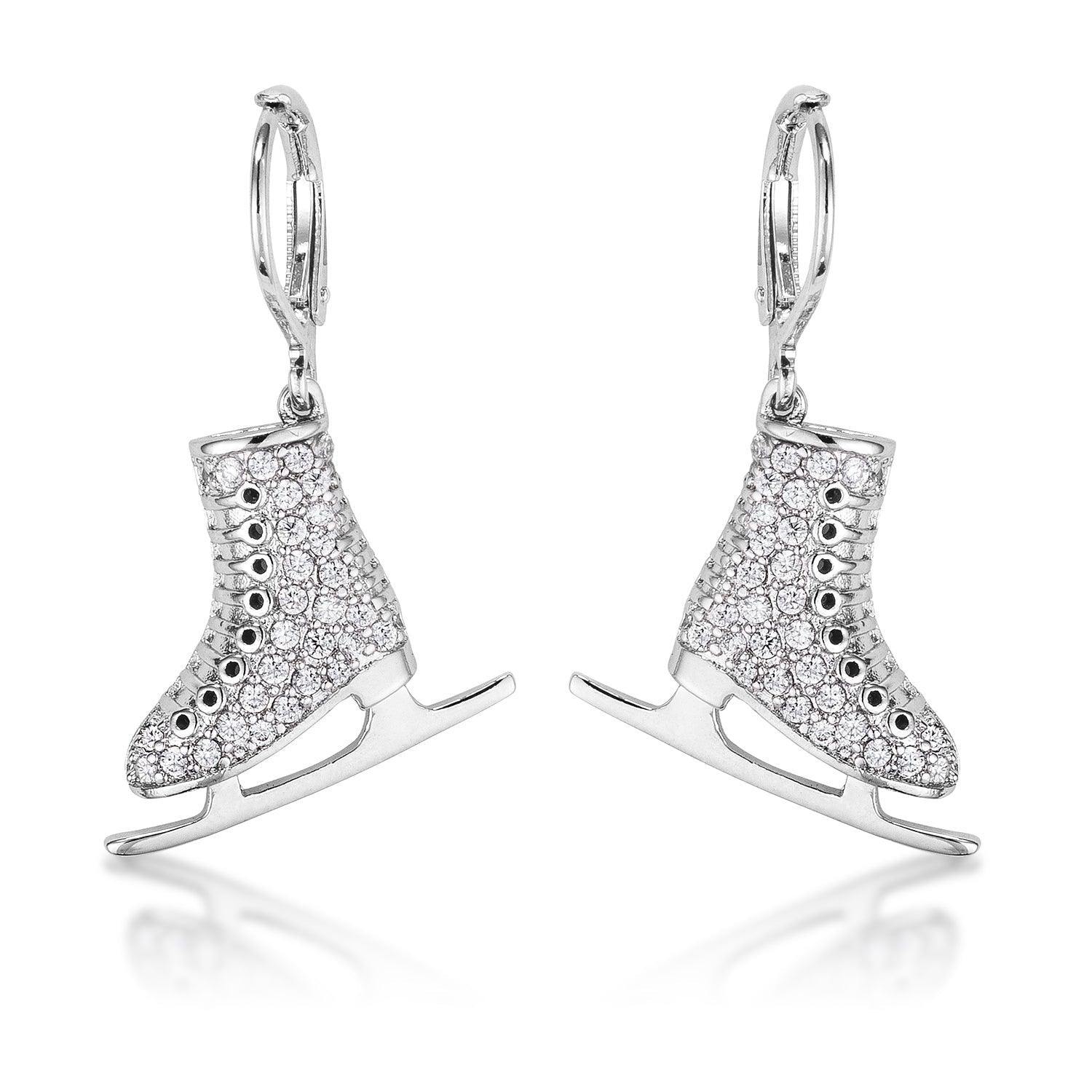 Delicate .85Ct Rhodium Plated Ice Skate Earrings - Flyclothing LLC