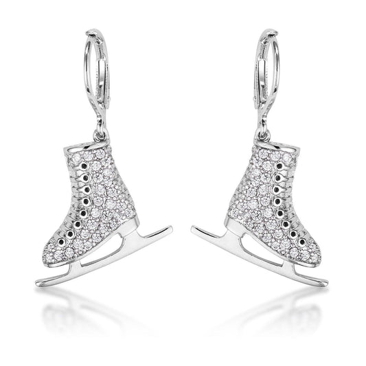 Delicate .85Ct Rhodium Plated Ice Skate Earrings - Flyclothing LLC