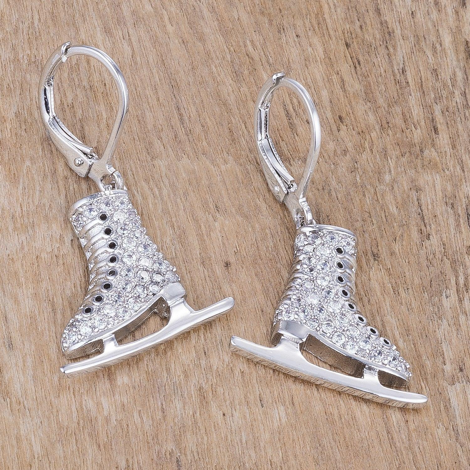 Delicate .85Ct Rhodium Plated Ice Skate Earrings - Flyclothing LLC