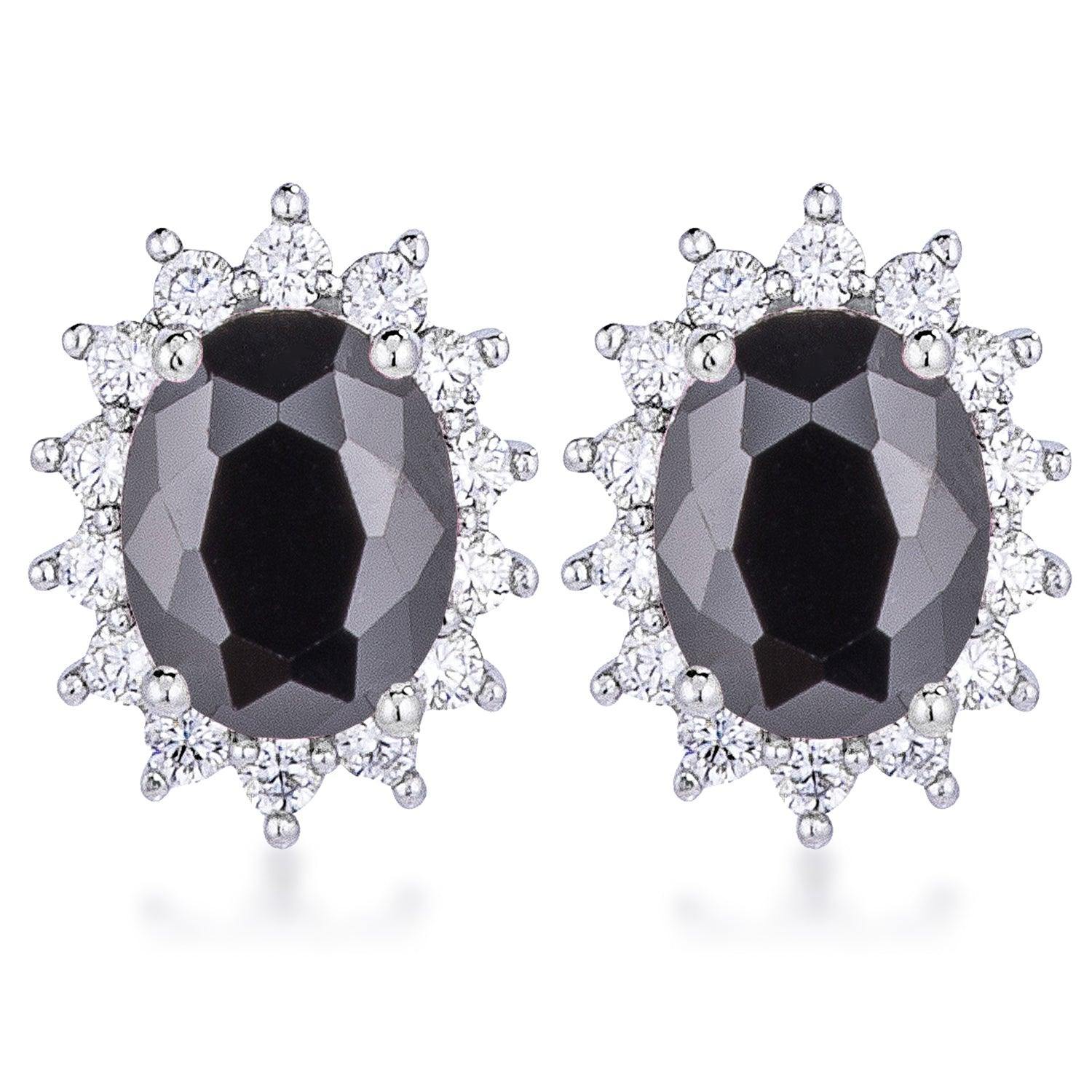 Rhodium Plated Black Petite Royal Oval Earrings - Flyclothing LLC