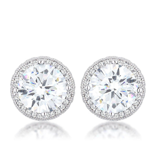 5.84 Ct Rhodium Clear CZ Round Halo Earrings - Flyclothing LLC