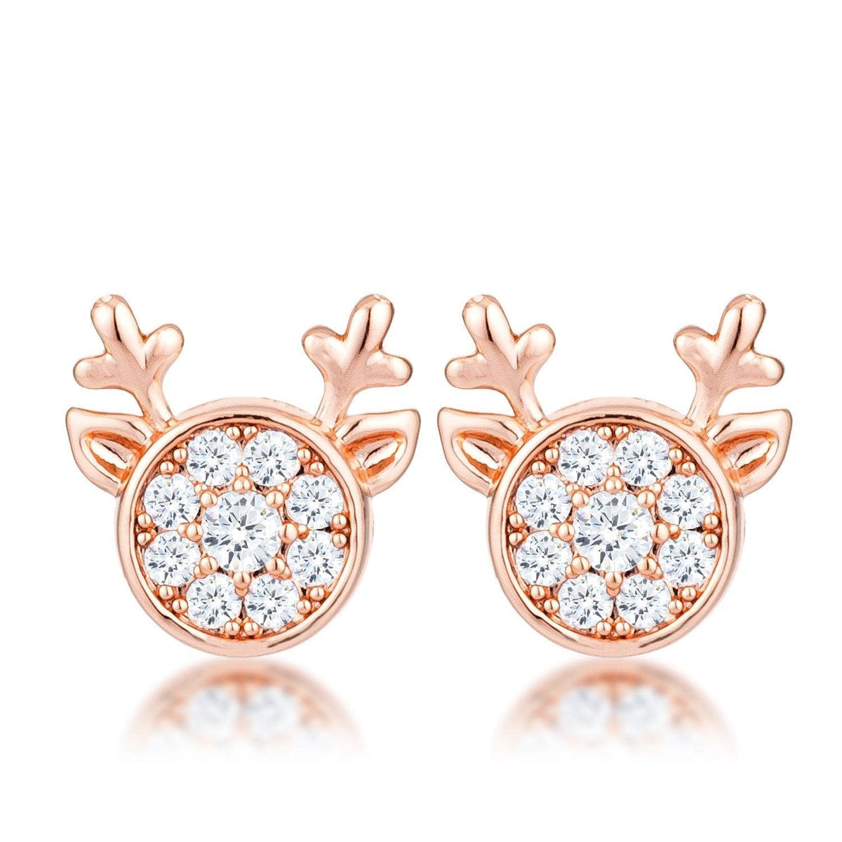 18k Rose Gold Plated Clear CZ Reindeer Earrings - JGI