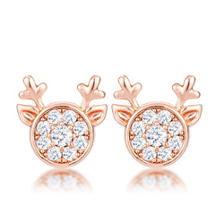 18k Rose Gold Plated Clear CZ Reindeer Earrings - Flyclothing LLC