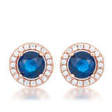 2.3Ct Rose Gold Plated Sapphire Blue CZ Halo Earrings - Flyclothing LLC