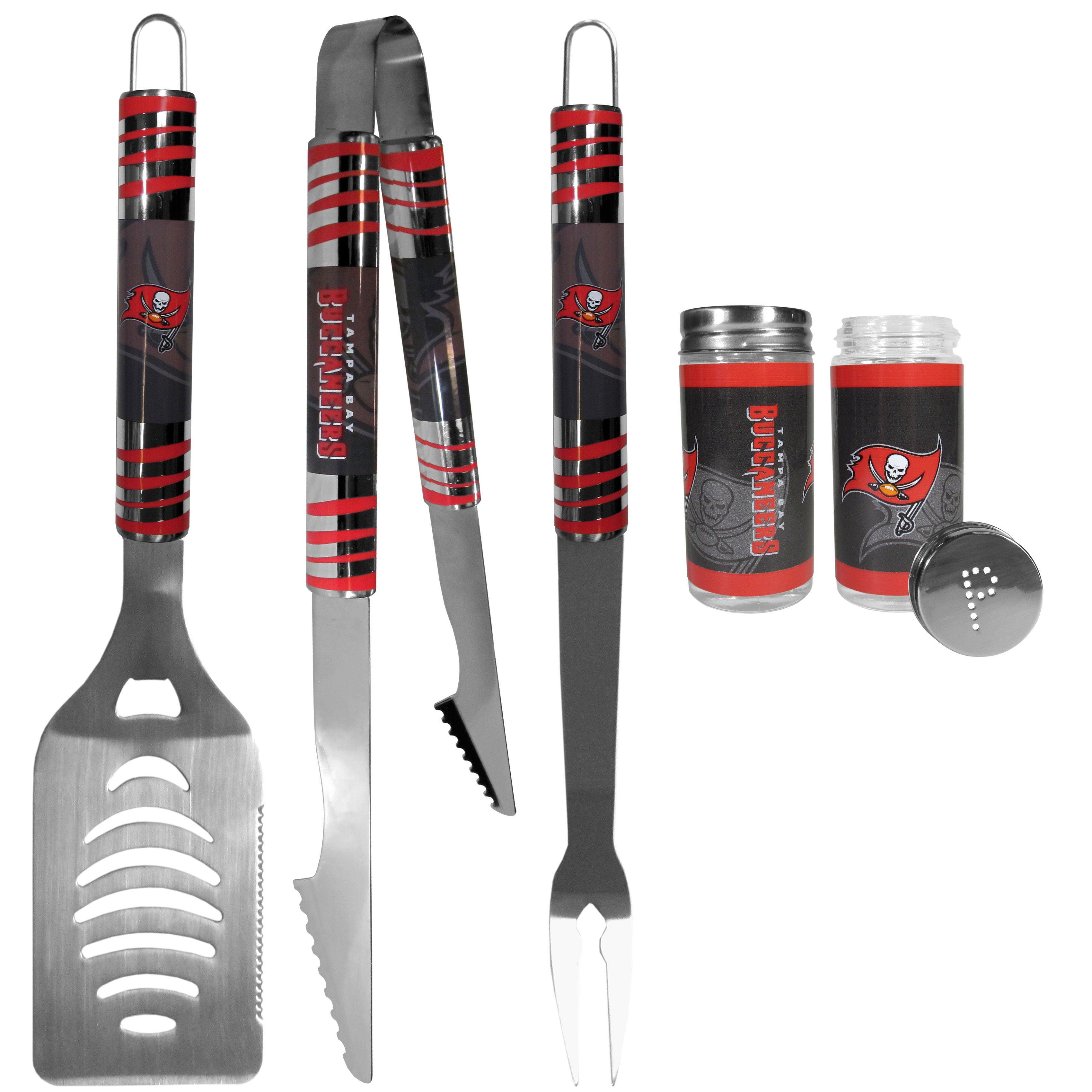 Tampa Bay Buccaneers 3 pc Tailgater BBQ Set and Salt and Pepper Shaker Set - Flyclothing LLC