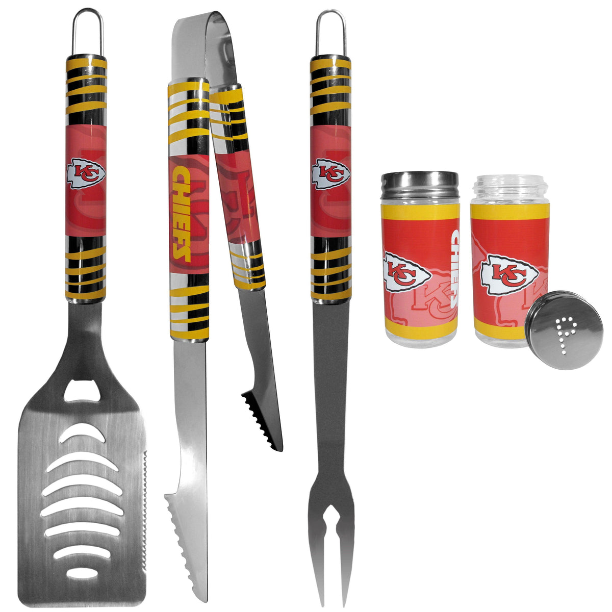 Kansas City Chiefs 3 pc Tailgater BBQ Set and Salt and Pepper Shaker Set - Flyclothing LLC