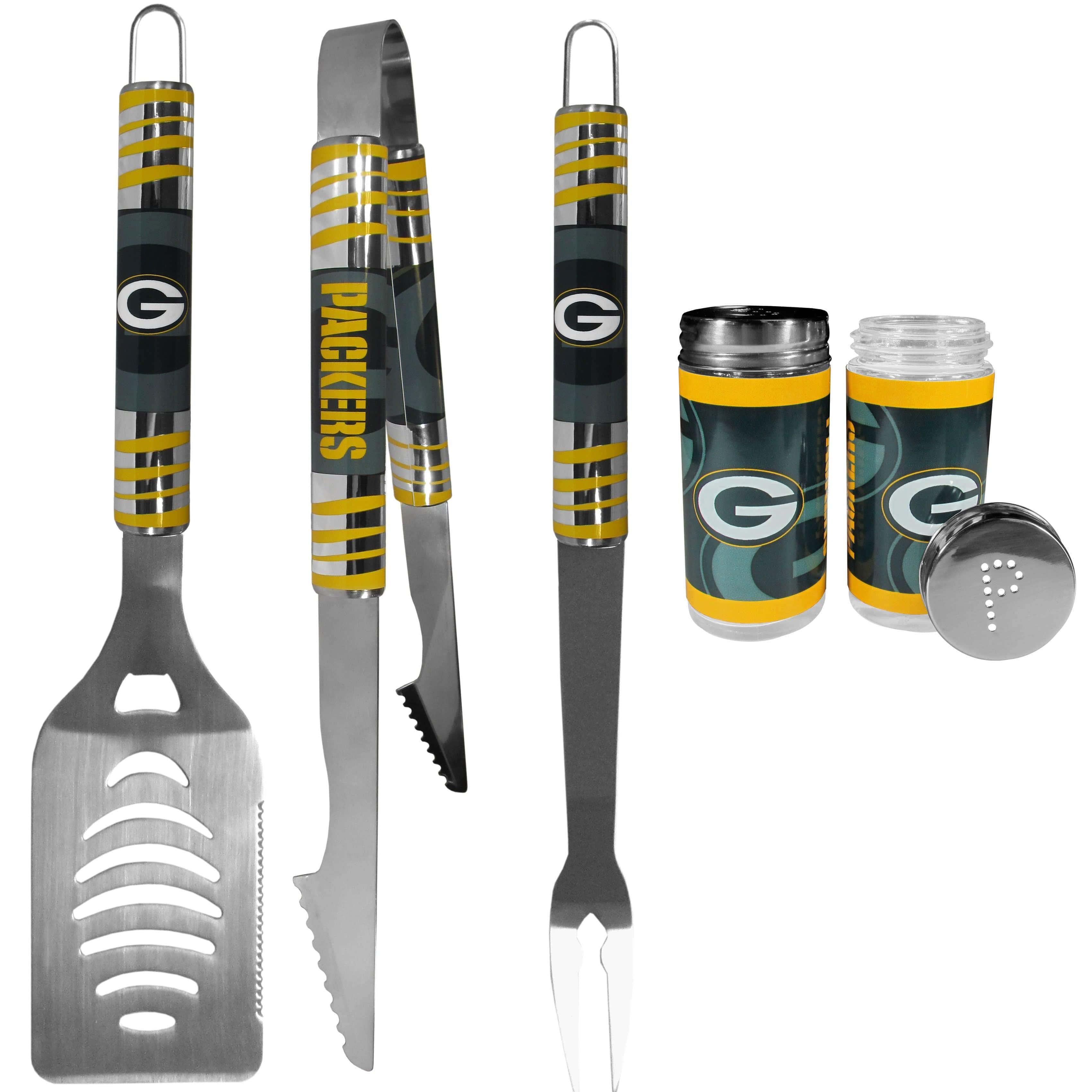 Green Bay Packers 3 pc Tailgater BBQ Set and Salt and Pepper Shaker Set - Siskiyou Buckle