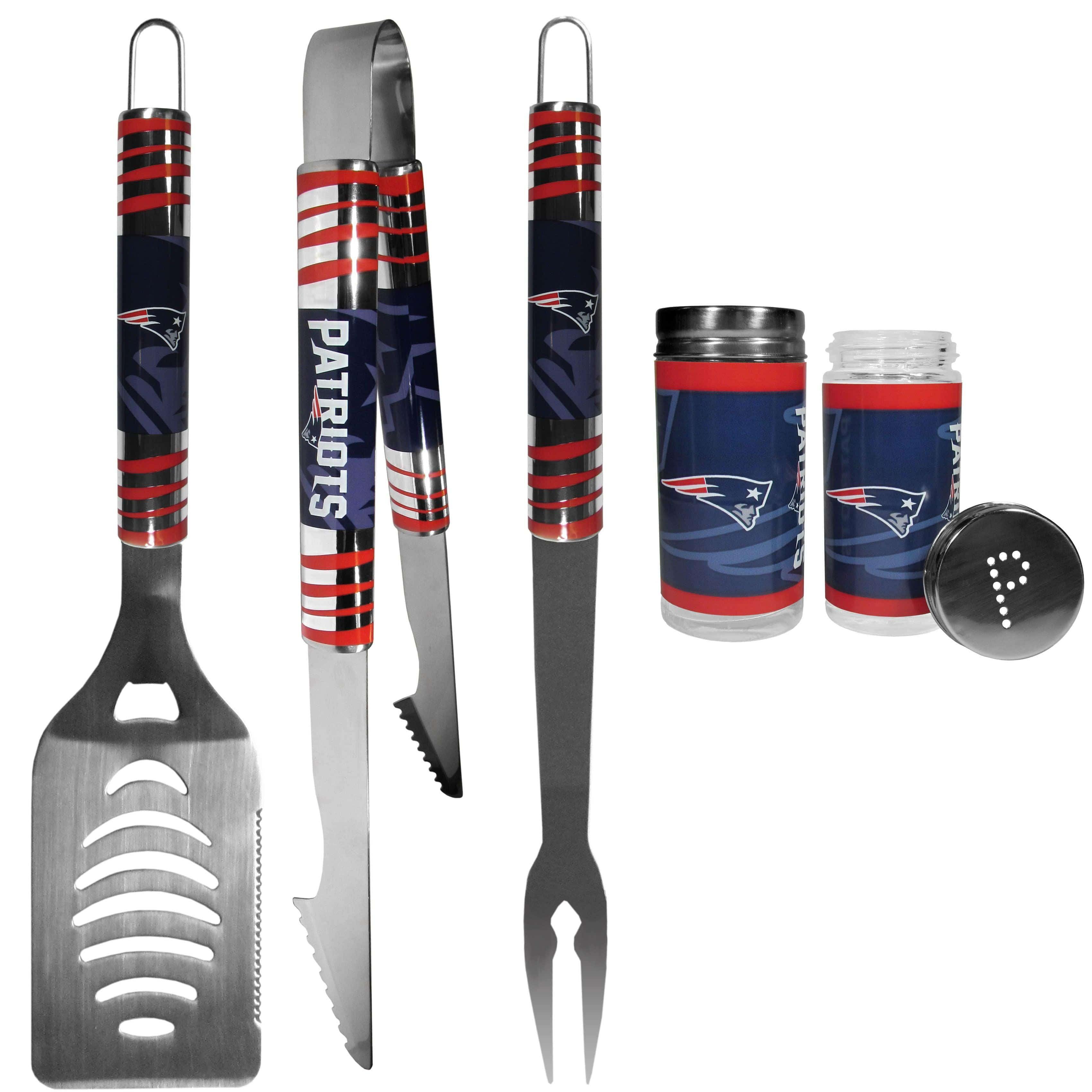 New England Patriots 3 pc Tailgater BBQ Set and Salt and Pepper Shaker Set - Siskiyou Buckle