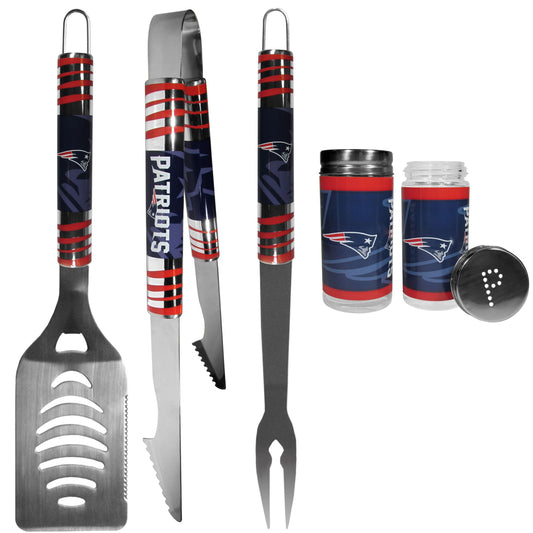 New England Patriots 3 pc Tailgater BBQ Set and Salt and Pepper Shaker Set - Flyclothing LLC