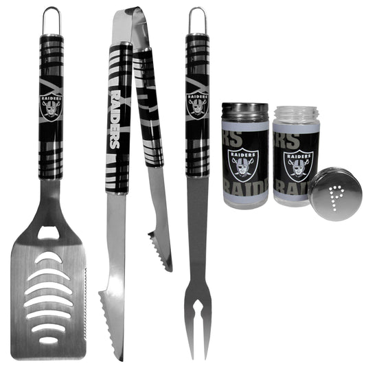 Las Vegas Raiders 3 pc Tailgater BBQ Set and Salt and Pepper Shaker Set - Flyclothing LLC