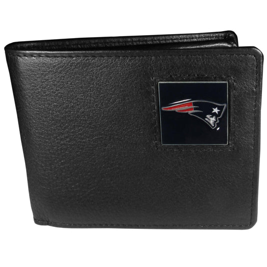 New England Patriots Leather Bi-fold Wallet Packaged in Gift Box - Siskiyou Buckle