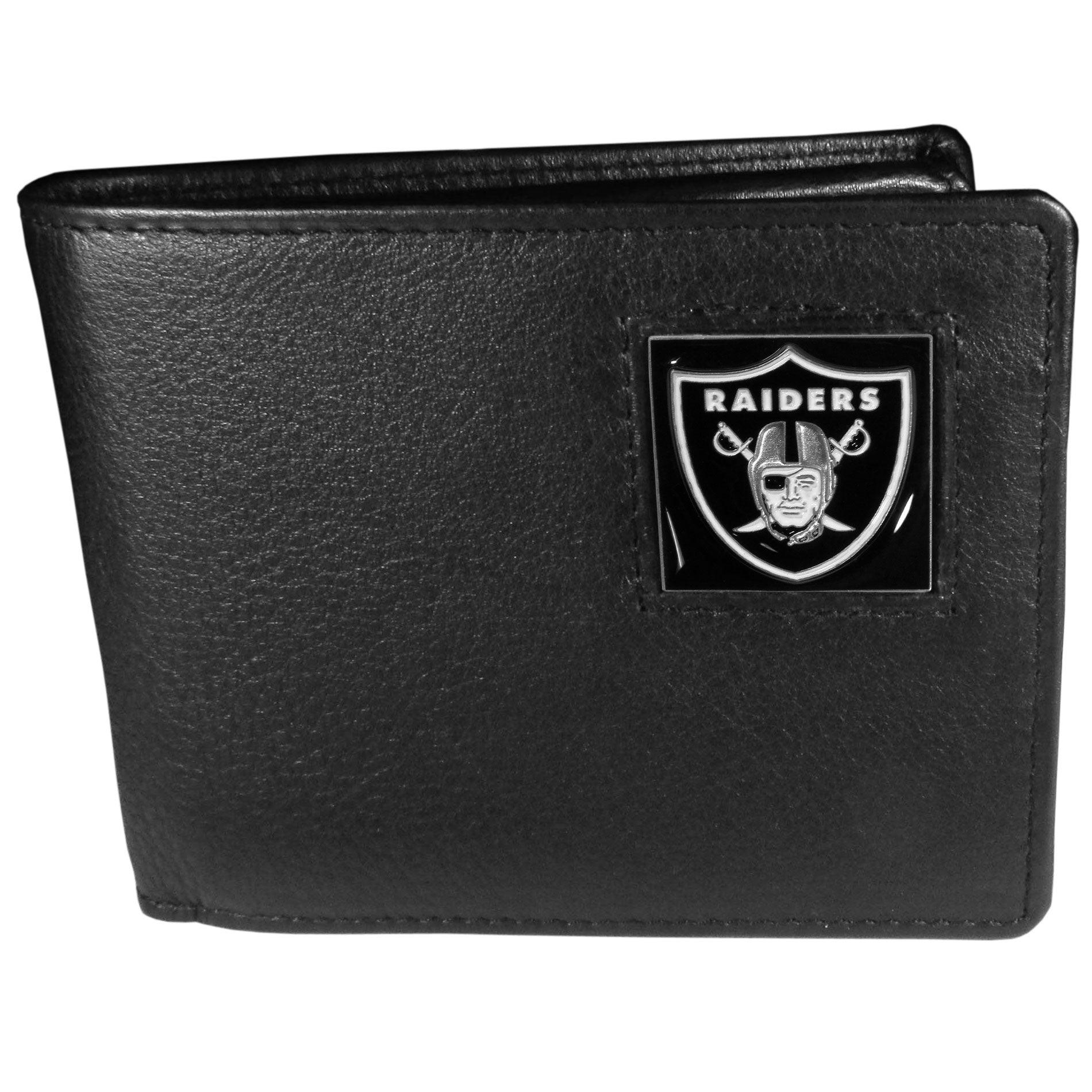 Las Vegas Raiders Leather Bi-fold Wallet Packaged in Gift Box - Flyclothing LLC