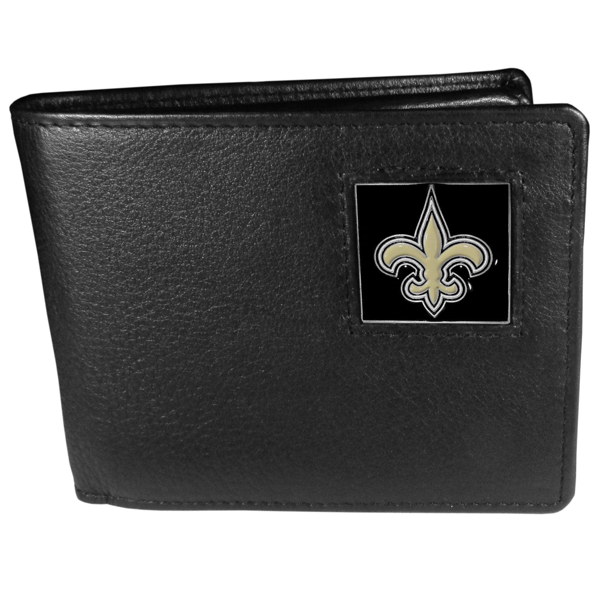 New Orleans Saints Leather Bi-fold Wallet Packaged in Gift Box - Siskiyou Buckle